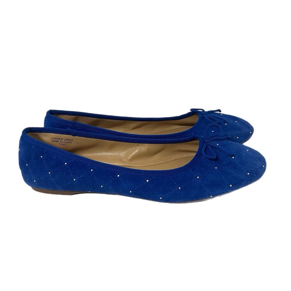 Talbots Penelope Quilted Leather Ballet Flats Bow Womens 9.5M Blue NEW